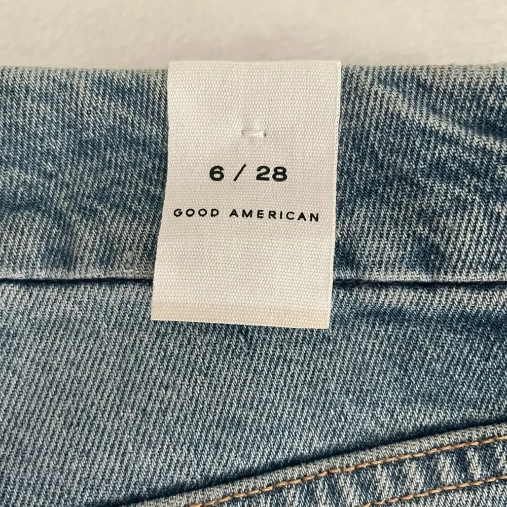 NWT Good American‎ Good Classic High Rise Distressed Jeans Medium Wash Sz 6/28
